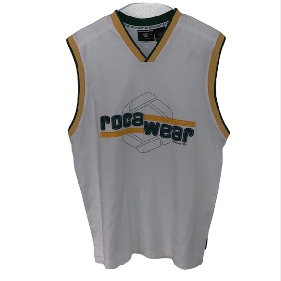 Vintage Boy’s Sz 18 Rocawear Tank top/Jersey green/white/yellow - Picture 1 of 6